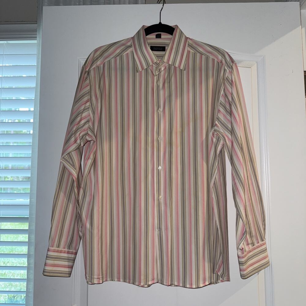 BARNEYS NEW YORK MULTI-COLOR VERTICAL STRIPE DRESS SHIRT MADE IN ITALY 16.5 Reg
